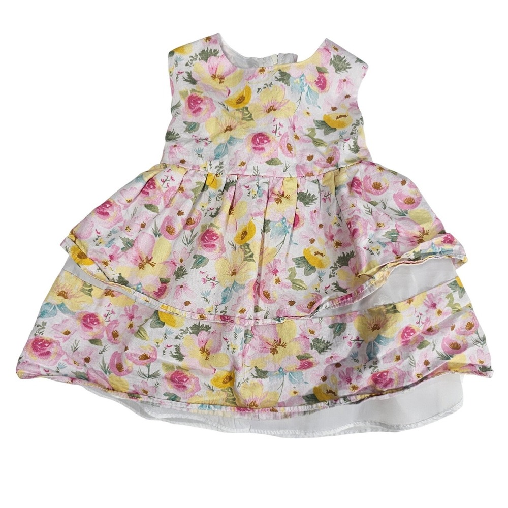 Katie M Baby‎ Girls Floral Tiered Dress Pink Yellow 6-9M SDN659